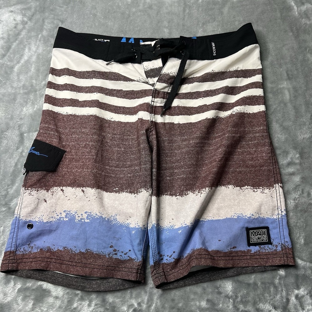 Maui & Sons Board Shorts Mens 32 Blue Striped Surfing Swim‎ Trunks Beach